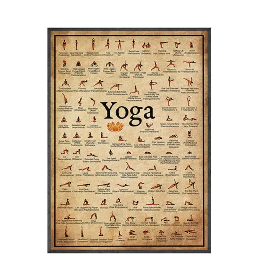 Yoga poster with various yoga poses and positions on a white background, from ghg wellness shop.