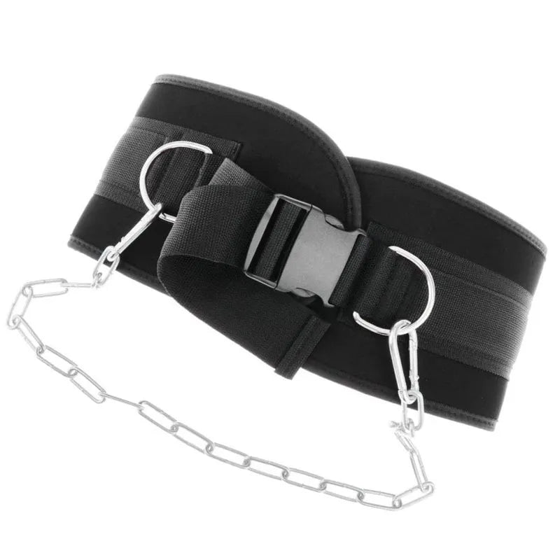 Black waist trainer with a chain on a white background, from ghg global powerhouse.