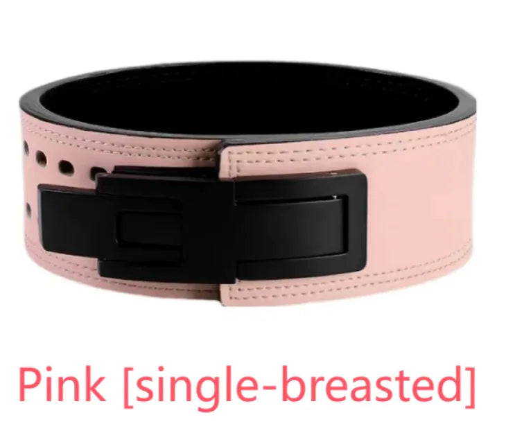 Pink belt with a black buckle on a white background, from ghg global powerhouse.