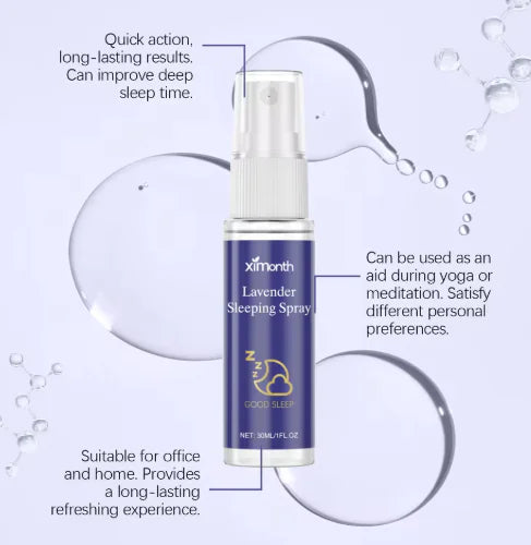 lavender sleeping spray bottle with text on a light purple background from ghg global powerhouse