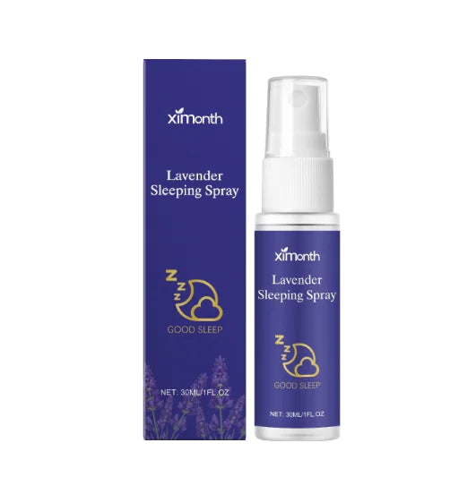 Lavender sleeping spray bottle and packaging with 'ximonth' branding on a white background. Product from ghg global powerhouse.