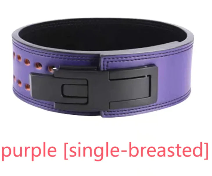 Purple weightlifting belt with black padding on a white background, from ghg global powerhouse.