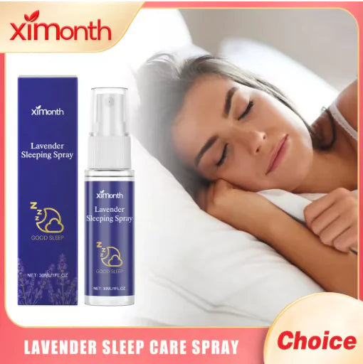Lavender sleeping spray with a woman sleeping in the background, featuring the ximonth brand. Product from ghg global powerhouse.