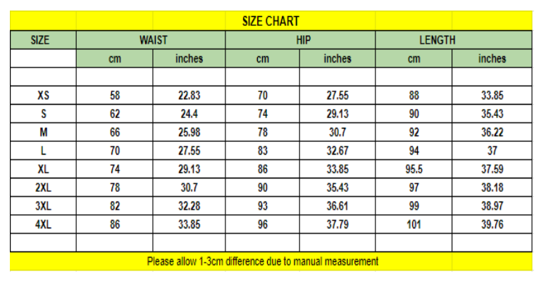 size guide for sweat sauna shaping pants from ghg wellness shop