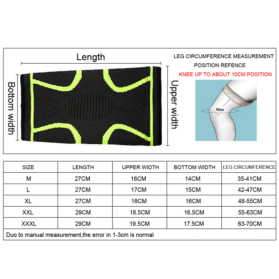 size guide for fitness compression knee pad from ghg wellness shop